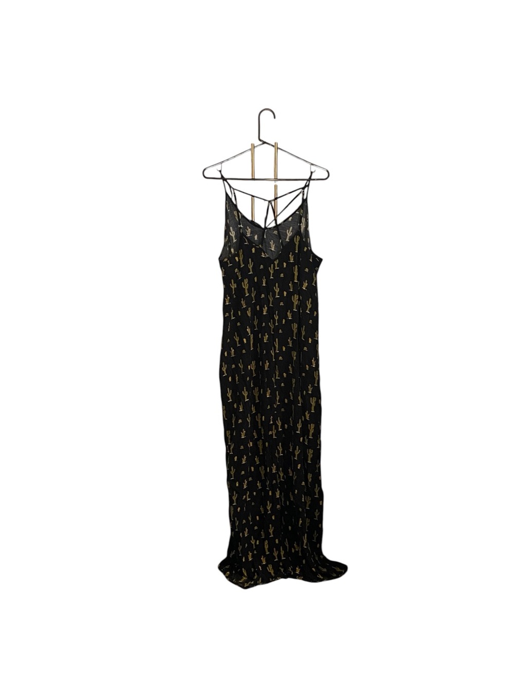 Boho Black Cactus-Print Spaghetti-Strap Maxi Dress dopamine vacation western - Picture 5 of 12